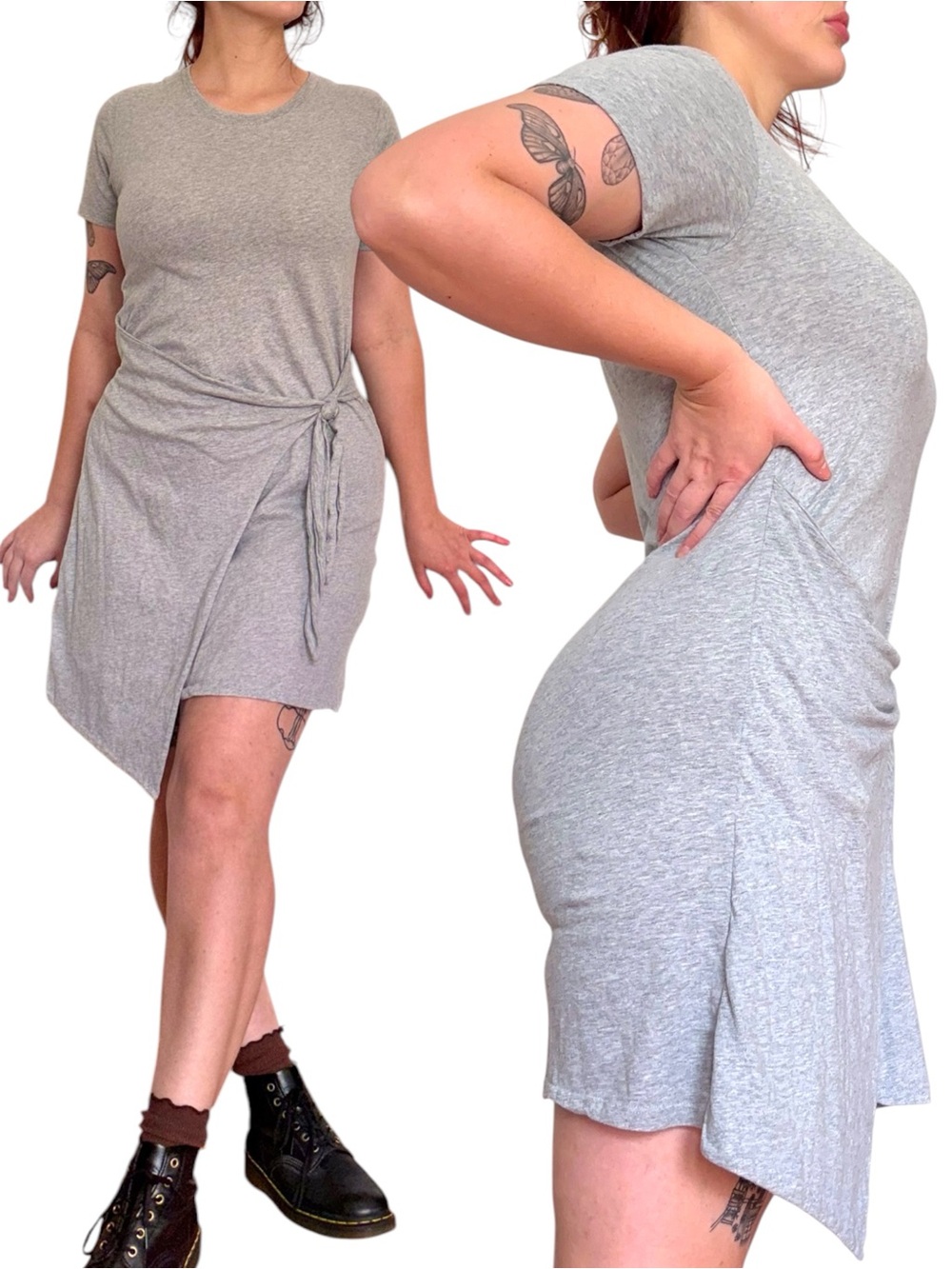 Rails Edie Tie Waist Shirt Dress Heather Gray T-Shirt Mini